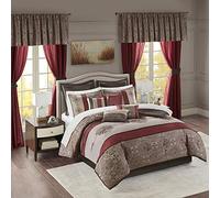 Madison Park All Season Luxury Bedding, Sheets, Decorative Pillows and Curtains, Valance, Polyester, Medallion Red, Cal King(104"x92")