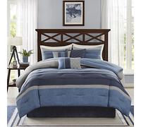 Madison Park All Season, Matching Bed Skirt, Decorative Pillows, Polyester, Collins Blue/Grey, Queen(90"x90")