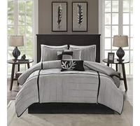 Madison Park All Season, Matching Bed Skirt, Decorative Pillows, Polyester/Polyfill, Dune Suede, Black Grey, King(104"x92")