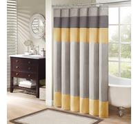 Madison Park Amherst Bathroom Shower Curtain Faux Silk Pieced Striped Modern Microfiber Bath Curtains, 72x72 Inches, Yellow