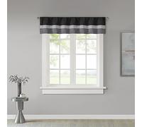 Madison Park Amherst Polyoni Pintuck Teal Gray Window Valance, Modern Rod Pocket Valances for Windows, 50X18, Black