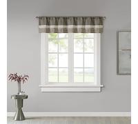 Madison Park Amherst Polyoni Pintuck Teal Gray Window Valance, Modern Rod Pocket Valances for Windows, 50X18, Natural