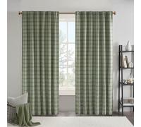 Madison Park Anaheim Cabin Plaid Curtain Window, Thermal Insulated Fleece Lining, Living Room Decor Light Blocking Drape for Bedroom, 1-Single Panel Pack, 50" x 95" Faux Leather Tab, Green
