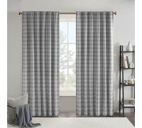 Madison Park Anaheim Cabin Plaid Curtain Window, Thermal Insulated Fleece Lining, Living Room Decor Light Blocking Drape for Bedroom, 1-Single Panel Pack, 50" x 95" Faux Leather Tab, Grey