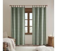 Madison Park Anaheim Cabin Plaid Curtain Window, Thermal Insulated Fleece Lining, Living Room Decor Light Blocking Drape for Bedroom, 1-Single Panel Pack, 50" x 84" Faux Leather Tab, Green