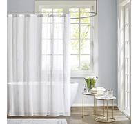Madison Park Anna Sheers Shower Curtain, Textured Striped Accent Design, Modern Mid-Century Bathroom Decor, Machine Washable, Fabric Privacy Screen 72x72, Ivory