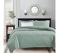 Madison Park Anti-Microbial, Cotton Filled Lightweight Coverlet Bedspread Bedding, Shams, Microfiber, Seafoam, King/Lime King