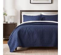 Madison Park Anti-Microbial, Cotton Filled Lightweight Coverlet Bedspread Bedding, Shams, Polyester, Navy, Cal King(104"x94")