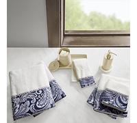 Madison Park Aubrey 100% Cotton Luxurious Bath Towel Set Highly Absorbent, Quick Dry, Jacquard Paisley Design, Hotel & Spa Quality for Bathroom Decor, Multi-Sizes, Navy 6 Count