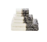 Madison Park Aubrey 100% Cotton Luxurious Bath Towel Set Highly Absorbent, Quick Dry, Jacquard Paisley Design, Hotel & Spa Quality for Bathroom Decor, Multi-Sizes, Black 6 Piece