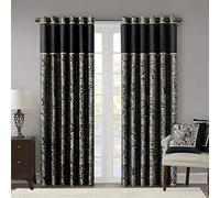 Madison Park Aubrey 2 Panel Curtain Faux Silk Paisley Jacquard, Rod Pocket Curtain for Living Room, Kitchen, Room Darkening Window Drape for Bedroom and Dorm, 2-PK 50x108, Black