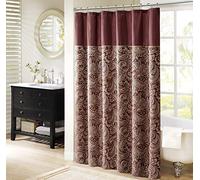 Madison Park Aubrey Design Stripe Top Modern Shower Curtain, Jacquard Traditional Shower Curtains for Bathroom, 72 X 72, Burgundy