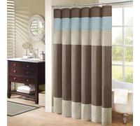 Madison Park Bathroom Shower Faux Silk Pieced Striped Modern Microfiber Bath Curtains, Polyester, Blue, 72" W x 72" L (Pack of 1)