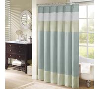 Madison Park Bathroom Shower Faux Silk Pieced Striped Modern Microfiber Bath Curtains, Polyester, Green, 72" W x 72" L (Pack of 1)