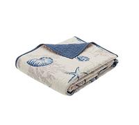 Madison Park Bayside Luxury Oversized Quilted Throw Ivory Navy Blue 60x70 Coastal Premium Soft Cozy Microfiber For Bed, Couch or Sofa