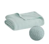 Madison Park BL51N-0853 Freshspun Basketweave Luxury Cotton Blanket Blue 108x90 King Size Basketweave Premium Soft Cozy 100% Cotton For Bed, Couch or Sofa