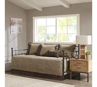 Madison Park Boone Double Sided Quilting, Faux Suede Cottage Décor Cozy Daybed Cover All Season Down Alternative Bed Set with Bedskirt, Matching Shams, Decorative Pillows, (75"x39"), Brown 6 Piece