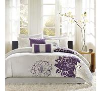 Madison Park Breathable, Soft Cover, Modern Print, All Season Down Alternative Cozy Bedding with Matching Shams, Cotton, Grey/Purple 7pcs, King Bag