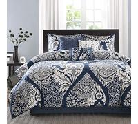 Madison Park Breathable, Soft Cover, Trendy, All Season Down Alternative Cozy Bedding with Matching Shams, Cotton, Indigo Comforter 7pcs, California-King