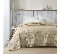 Madison Park Cambria Down Alternative Blanket, Premium 3M Scotchgard Moisture Wicking Treatment, Lightweight and Soft Bed Cover For Summer with Satin Trim, Oversized King Taupe
