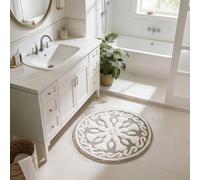 Madison Park Casablanca 100% Cotton Tufted Bathroom Rugs Luxurious Plush Medallion Floral Pattern Bath Mat Absorbent, Quick Dry, Spa Design Shower Room Décor, Round 25", Taupe