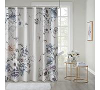Madison Park Cassandra Cotton Percale Bathroom Shower, Printed Floral Design Modern Shabby Chic Privacy Bath Fabric Curtains, 72"x72", Blue