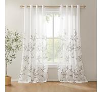 Madison Park Cecily Semi Sheer Single Panel Window Curtain Burnout Botanical Print, Easy to Hang, Fits up to 1.25" Diameter Rod, 50" x 95", Leaves Grey