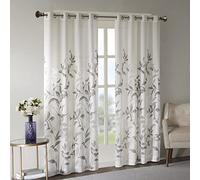 Madison Park Cecily Semi Sheer Single Panel Window Curtain Burnout Botanical Print, Easy to Hang, Fits up to 1.25" Diameter Rod, 50" x 95", Leaves Grey