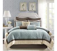 Madison Park Cozy Comforter Set Casual Modern Design All Season, Matching Bed Skirt, Decorative Pillows, Queen(92"x96"), Blue, 9 Piece (MP10-458)