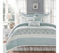 Madison Park Dawn 100% Cotton Duvet Set Floral Shabby Chic Design All Season Comforter Cover Bedding, Matching Shams, Percale Light Weight Bed Comforter Covers, King(104"x92"), Blue 9 Piece, Aqua