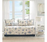 Madison Park Daybed Cover Double Sided Quilting Casual Design All Season Bedding Set with Bedskirt, Matching Shams, Decorative Pillow, 75 in x 39 in, Seashell Blue