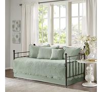 Madison Park Daybed Cover Set Damask Quilted Cover for Daybeds, All Season, Pre-Washed Cotton-Filled Coastal Bedding Scallop Edge, Shams, Bedskirt, Décor Pillows, Tuscany, Seafoam, 39"x75", 6 Piece