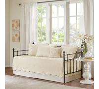 Madison Park Daybed Cover Set-Trendy Damask Quilting with Scalloped Edges All Season Luxury Bedding with Bedskirt, Matching Shams, Decorative Pillow, 75"x39", Tuscany Cream, 6 Piece