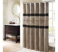 Madison Park Donovan Shower Curtain, Embroidered Jacquard Weave, Color Block Pieced Design, Traditional Bathroom D cor, Machine Washable, Fabric Privacy Screen 72x72 Black
