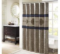 Madison Park Donovan Shower Curtain, Embroidered Jacquard Weave Design, Traditional Bathroom Décor, Machine Washable, Fabric Privacy Screen, 72x72, Navy