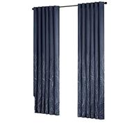 Madison Park Embroidered Back Tab Fabric Window Living Room, Transitional Rod Pocket Light Curtain for Bedroom, 1-Panel Pack, Polyester, Navy, 50 x 84 Inches
