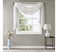 Madison Park Embroidered Kitchen, Transitional Fabric Sheers Curtain for Living Room, 1-Panel Pack, Polyester, White/Grey, 50" W x 144" L (Pack of 1)