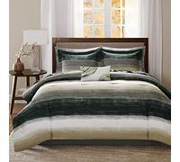 Madison Park Essentials Bed in a Bag Comforter, Vibrant Color Design All Season Down Alternative Cover with Complete Cotton Sheet Set, King(104"x92"), Saben, Stripe Taupe 9 Piece