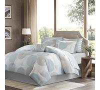 Madison Park Essentials Cozy Bed in a Bag Comforter, Vibrant Color Design All Season Down Alternative Cover with Complete Sheet Set, Twin(68"x86"), Circle Aqua/Gray