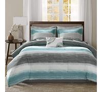 Madison Park Essentials King Comforter Set, Bed in a Bag King, Watercolor Print Coastal Comforter & Chambray Cotton Sheet Set, All Season Bedding Set, Saben, Aqua King (104 in x 92 in) 9 Piece