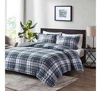 Madison Park Essentials Plaid Comforter, Matching Sham, 3M Scotchguard Stain Release Cover, Hypoallergenic All Season Bedding-Set, Microfiber, Grey, Full/Queen