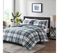 Madison Park Essentials Plaid Comforter, Matching Sham, 3M Scotchguard Stain Release Cover, Hypoallergenic All Season Bedding-Set, Microfiber,Fiber Fill, Black, Full/Queen