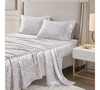 Madison Park Essentials Satin Sheet Set Luxury and Silky with Natural Sheen, Elastic 14" Pocket fits up to 16" Mattress, All Around Elastic - Year-Round Bedding, Queen Taupe Leopard 4 Piece