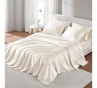 Madison Park Essentials Satin Sheet Set Luxury and Silky with Natural Sheen, Elastic 14" Pocket fits up to 16" Mattress, All Around Elastic - Year-Round Bedding, Cal King, Ivory, 6 Piece