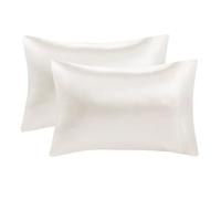 Madison Park Essentials Set of 2 Satin Pillowcase for Hair & Skin, Luxuriously Soft, Silky with Natural Sheen Luster, Cool to Touch, Wrinkle-Free, Machine Washable, Standard Ivory 2 Piece
