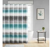 Madison Park Essentials Shower Curtain, Watercolor Print Multi Blue Shower Curtain for Bath Room, Modern Bathroom D cor, Machine Washable, Microfiber Fabric Shower Curtain, Saben, 72x72 Aqua/Grey