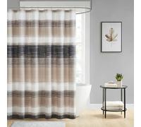 Madison Park Essentials Shower Curtain, Watercolor Print Multi Taupe Shower Curtain for Bath Room, Modern Bathroom D cor, Machine Washable, Microfiber Fabric Shower Curtain, Saben, 72x72 Taupe/Black