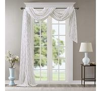 Madison Park Grey White Sheer Curtains For Kitchen, Transitional Fabric Sheer Curtain For Living Room, Irina Embroidered Curtain Sheers, 50" W X 216" L, 1-Panel Pack