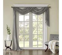 Madison Park Harper Solid Crushed Scarf Sheer Grey 42" x 216" | Harper Window Scarf Sheer Curtain For Living Room, Bedroom Window Treatment, Decoration Draping, Privacy and Light Filtering