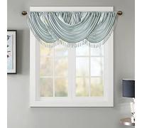 Madison Park JLA Home INC Elena Waterfall Embellished-Rod Pocket Valance, Faux Silk Valances for Window, 38X46, Dusty Aqua